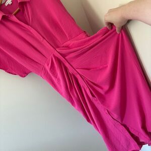 She + Sky Pink Short Sleeve Button Down Collared Dress Women's M missing belt